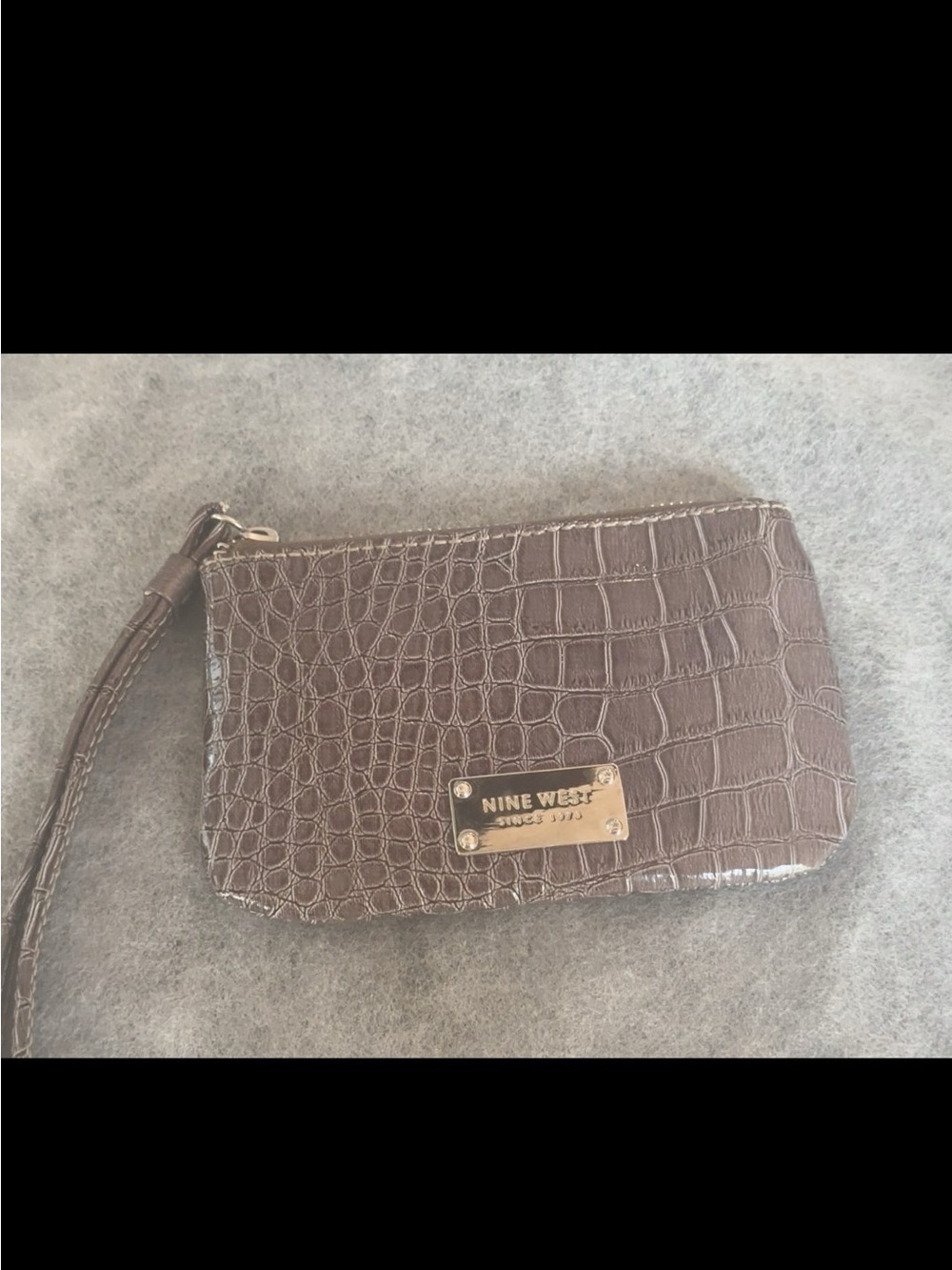 Nine West Taupe Croc-Embossed Wristlet with Gold Plate